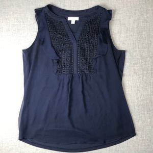 Charter Club Navy Crochet Trim Tank Top Size Small